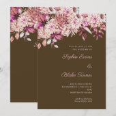 Boho Bruin Roze Bloemige Winter Bruin Bruiloft Kaart (Voorkant / Achterkant)