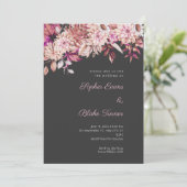 Boho Bruin Roze Bloemige Winter Pebble Gray Trouw Kaart (Staand voorkant)