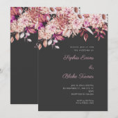Boho Bruin Roze Bloemige Winter Pebble Gray Trouw Kaart (Voorkant / Achterkant)