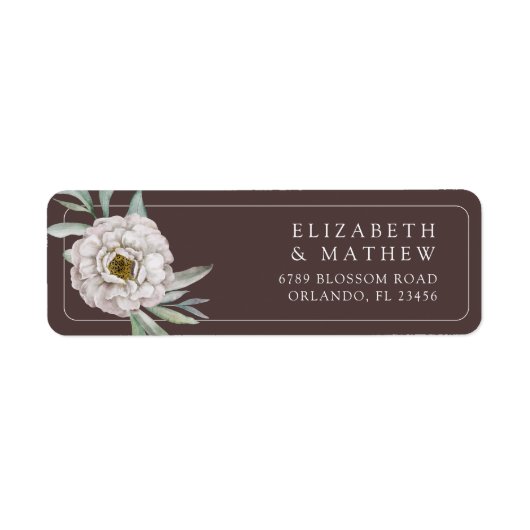 Boho bruin & wit bloem bruiloftslabel etiket (Voorkant)