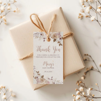 Boho Bruine Beige Bloemenkinder Baby Shower Cadeaulabel