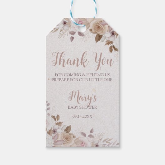 Boho Bruine Beige Bloemenkinderfeestje Cadeaulabel (Voorkant)