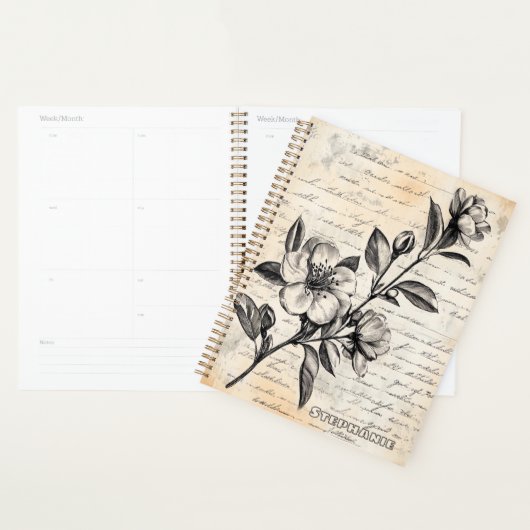 Boho Bruine Bloemenschets Vintage Perkament Planner (Display)