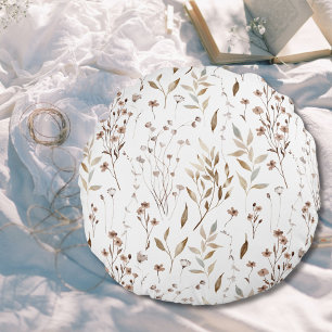 Boho Bruine Bloemige Botanische Natuur Patroon Rond Kussen