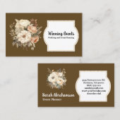 Boho Bruine Gouden Bloemkaart Visitekaartje (Voorkant / Achterkant)