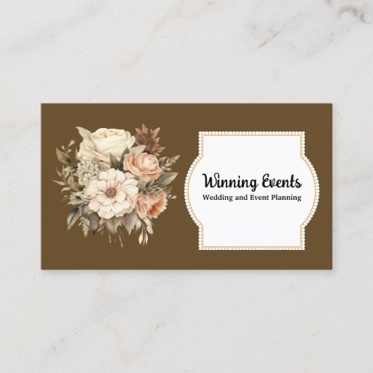 Boho Bruine Gouden Bloemkaart Visitekaartje (Voorkant)