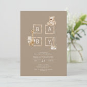 Boho Bruine Houten Blokletters Baby Shower Kaart (Staand voorkant)