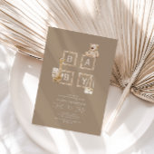 Boho Bruine Houten Blokletters Baby Shower Kaart