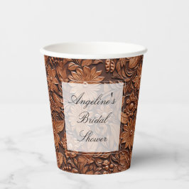 Boho bruine nepleer bloemenkleed bruidsdouche papieren bekers