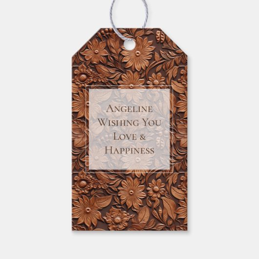 Boho bruine nepleer bloemige bruidsdouche cadeaulabel (Voorkant)