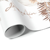 Boho Bruine Pampagras Witte Orchideeën Monogram Cadeaupapier (Rol Hoek)