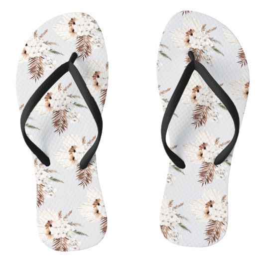 Boho Bruine Pampagras Witte Orchideeën Monogram Teenslippers (Voetbed)