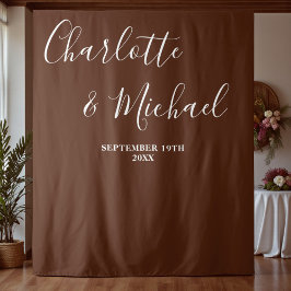 Boho Bruine Script Minimalistische Trouw Achtergro Wandkleed