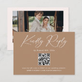 Boho Bruine Taupe Trouw RSVP QR Code Informatiekaartje (Voorkant / Achterkant)