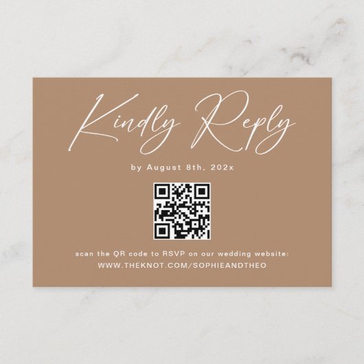 Boho Bruine Taupe Trouw RSVP QR Code Informatiekaartje (Voorkant)