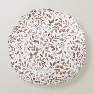 Boho Bruine Terracotta Botanische Bladeren Rond Kussen
