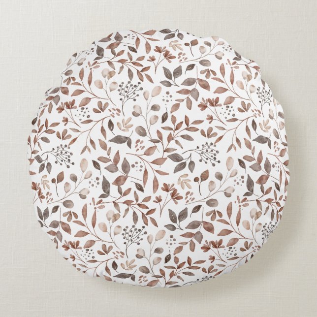 Boho Bruine Terracotta Botanische Bladeren Rond Kussen (Voorkant)