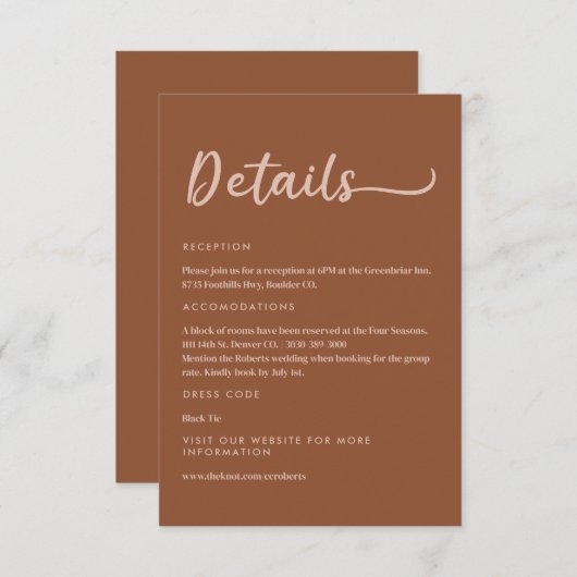 Boho Bruine Terracotta Trendy Details Informatiekaartje (Voorkant / Achterkant)