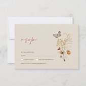 Boho Bruine Wildbloemen en Vlinders Bruiloft RSVP Kaartje (Voorkant)