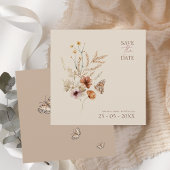 Boho Bruine Wildbloemen en Vlinders Bruiloft Save The Date