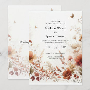 Boho Bruinen met Vlinders Bloemrijke Trouwdag Kaart