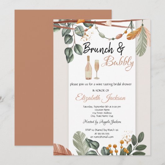Boho brunch & bubbels bruidsuitnodiging kaart (Voorkant / Achterkant)