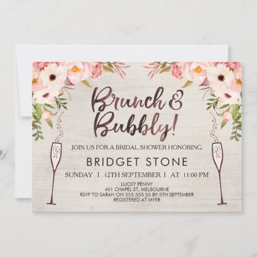 Boho Brunch Bubble Bridal Shower Invitation Kaart (Voorkant)