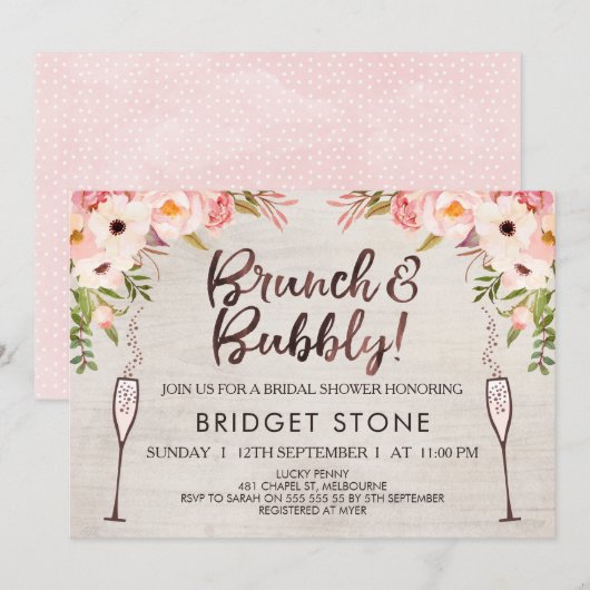 Boho Brunch Bubble Bridal Shower Invitation Kaart (Voorkant / Achterkant)
