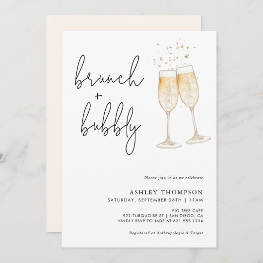 Boho Brunch & Bubble Bridal Shower Invitation Kaart (Voorkant / Achterkant)