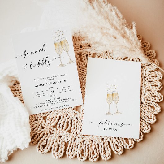 Boho Brunch & Bubble Bridal Shower Invitation Kaart