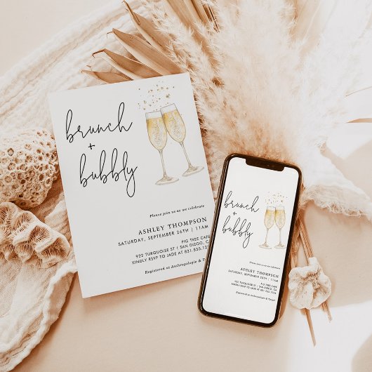 Boho Brunch & Bubble Bridal Shower Invitation Kaart