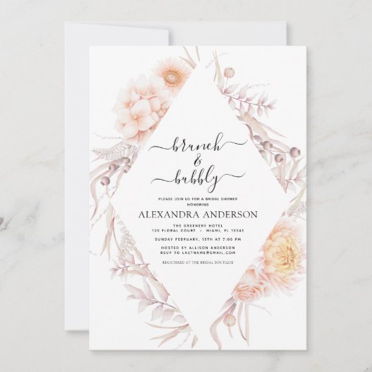 Boho Brunch & Bubble Vrijgezellenfeest Dusty Pink Kaart (Voorkant)