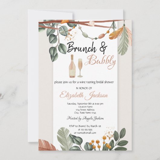 Boho Brunch & Bubble Vrijgezellenfeest Kaart (Voorkant)