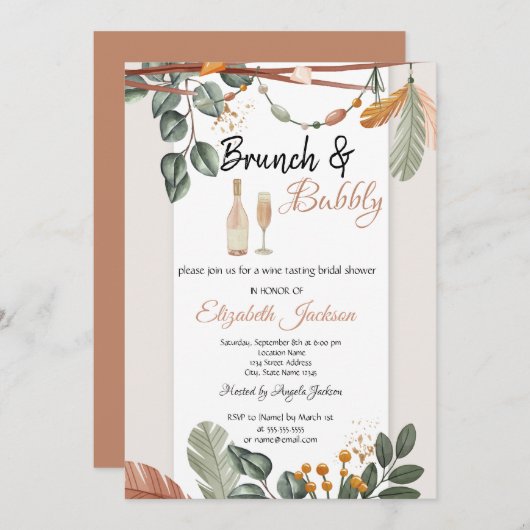 Boho Brunch & Bubble Vrijgezellenfeest Kaart (Voorkant / Achterkant)