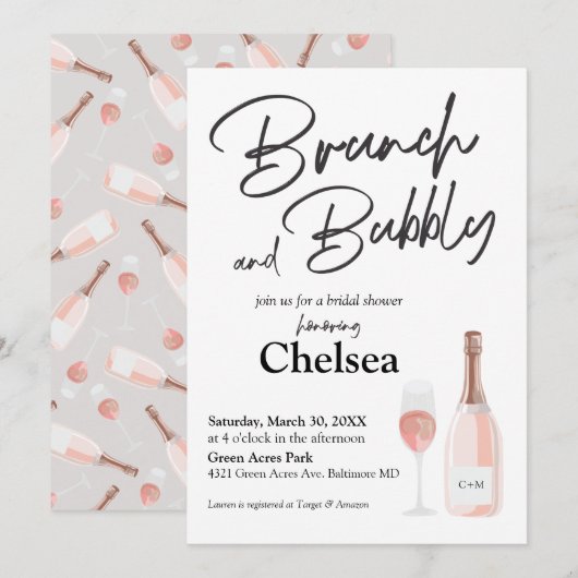 Boho Brunch en Bubble Bridal Shower Invitation Kaart (Voorkant / Achterkant)