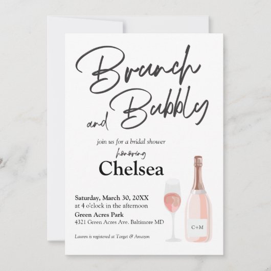 Boho Brunch en Bubble Bridal Shower Invitation Kaart (Voorkant)
