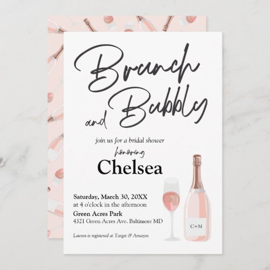 Boho Brunch en Bubble Bridal Shower Invitation Kaart (Voorkant / Achterkant)