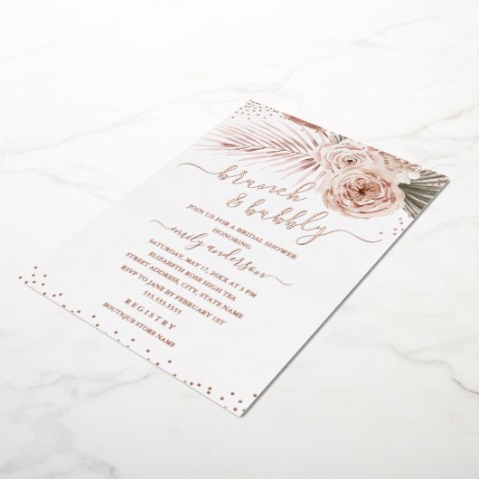 Boho Brunch en Bubble ROOS GOLD Vrijgezellenfeest Folie Uitnodiging (Gedraaid)