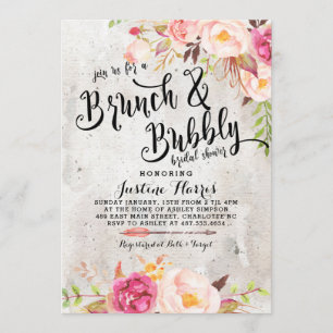 Boho Brunch en bubbly Bridal Shower Invitation Kaart