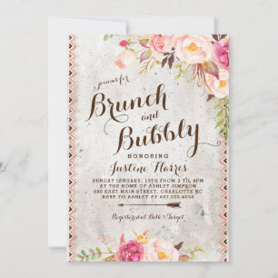 Boho Brunch en bubbly Bridal Shower Uitnodiging