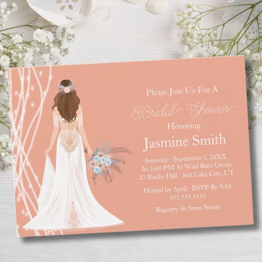 Boho Brunette bruid met parels Vrijgezellenfeest Kaart