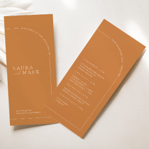 Boho Brunt Oranje Arch Minimalist Wedding Programm