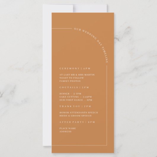 Boho Brunt Oranje Arch Minimalist Wedding Programm (Achterkant)