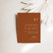 Boho Brunt Oranje Elegant Minimal Wedding Details Informatiekaartje