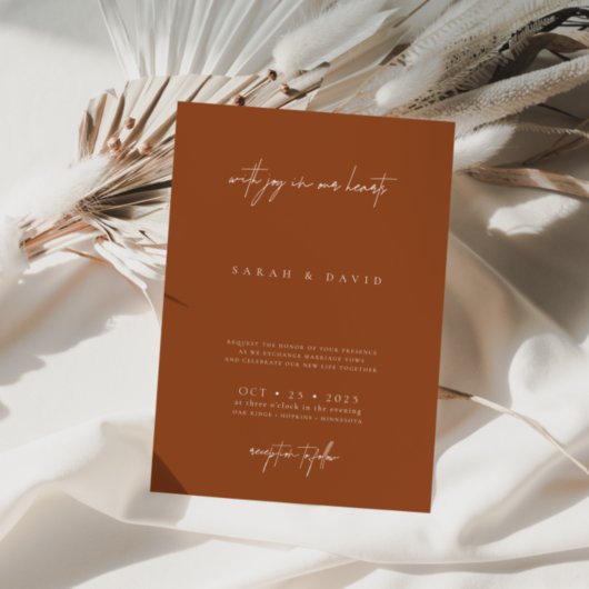 Boho Brunt Oranje Elegante Trouw Uitnodiging