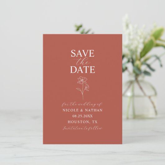 Boho Budget Terracotta Rust Flower Wedding | DIY S Save The Date (Staand voorkant)