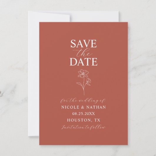 Boho Budget Terracotta Rust Flower Wedding | DIY S Save The Date (Voorkant)