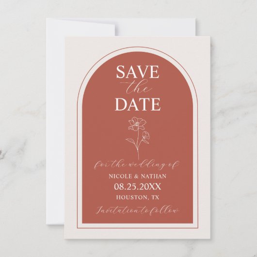 Boho Budget Terracotta Rust Flower Wedding | DIY Save The Date (Voorkant)
