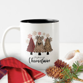 Boho Buffalo geruit luipaard glittersneeuwvlokje b Tweekleurige Koffiemok