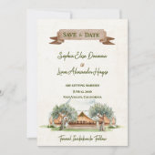 Boho Buiten Waterverf Tent Trouwkaart Save the Dat Date (Voorkant)